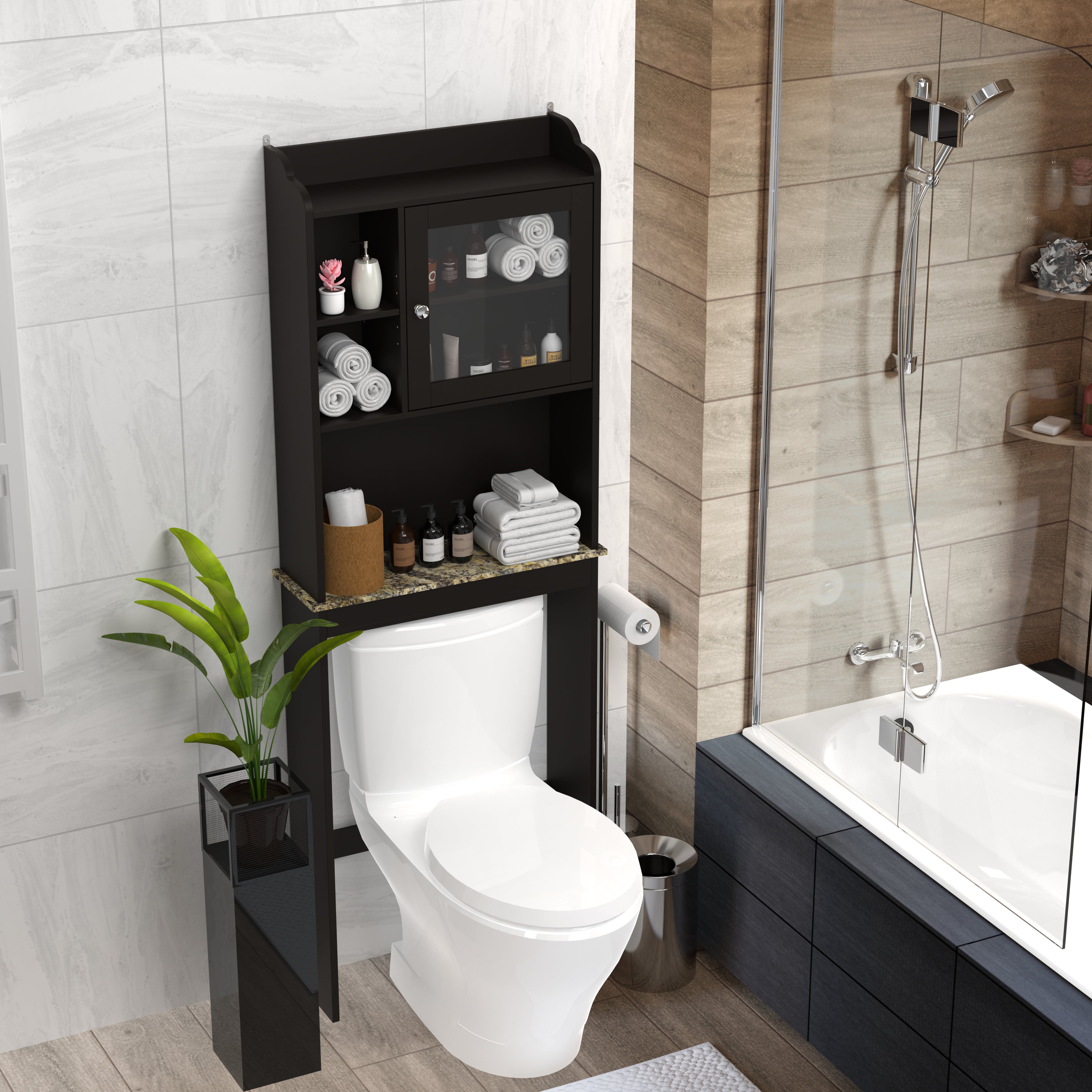 Modern Over The Toilet Space Saver Organization Wood Storage Cabinet For Home, Bathroom - Espresso