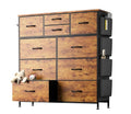 10-Drawer Dresser With Side Pocket & Hooks, Storage Cabinet With Wood Top For Bedroom Closet Organization