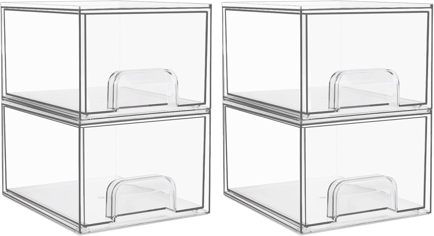 1 2 4 Pack Clear Stackable Storage Drawers, 11.2cm, 4.4in  Tall Acrylic Bathroom Makeup Organizer,Plastic Storage Bins For Vanity, Undersink, Kitchen Cabinets, Pantry, Home Organization