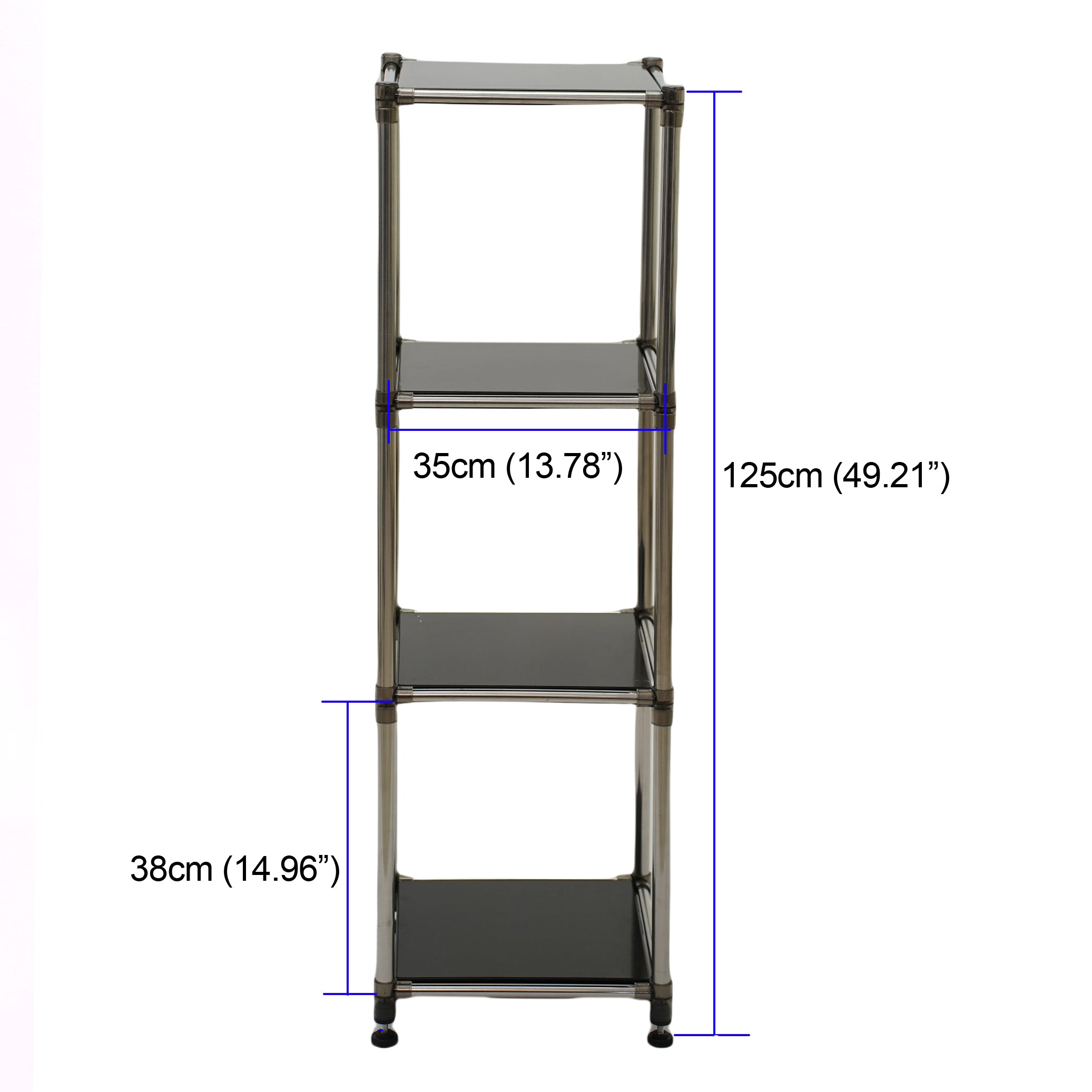 Korean Black 4-Tier Heavy Duty Stainless Steel Storage Shelving Unit, 100lbs Shelf 49 H X 14.9 W X 13.7D For IndoorOutdoor Organization , Modular Rack,  Extremely Durabl