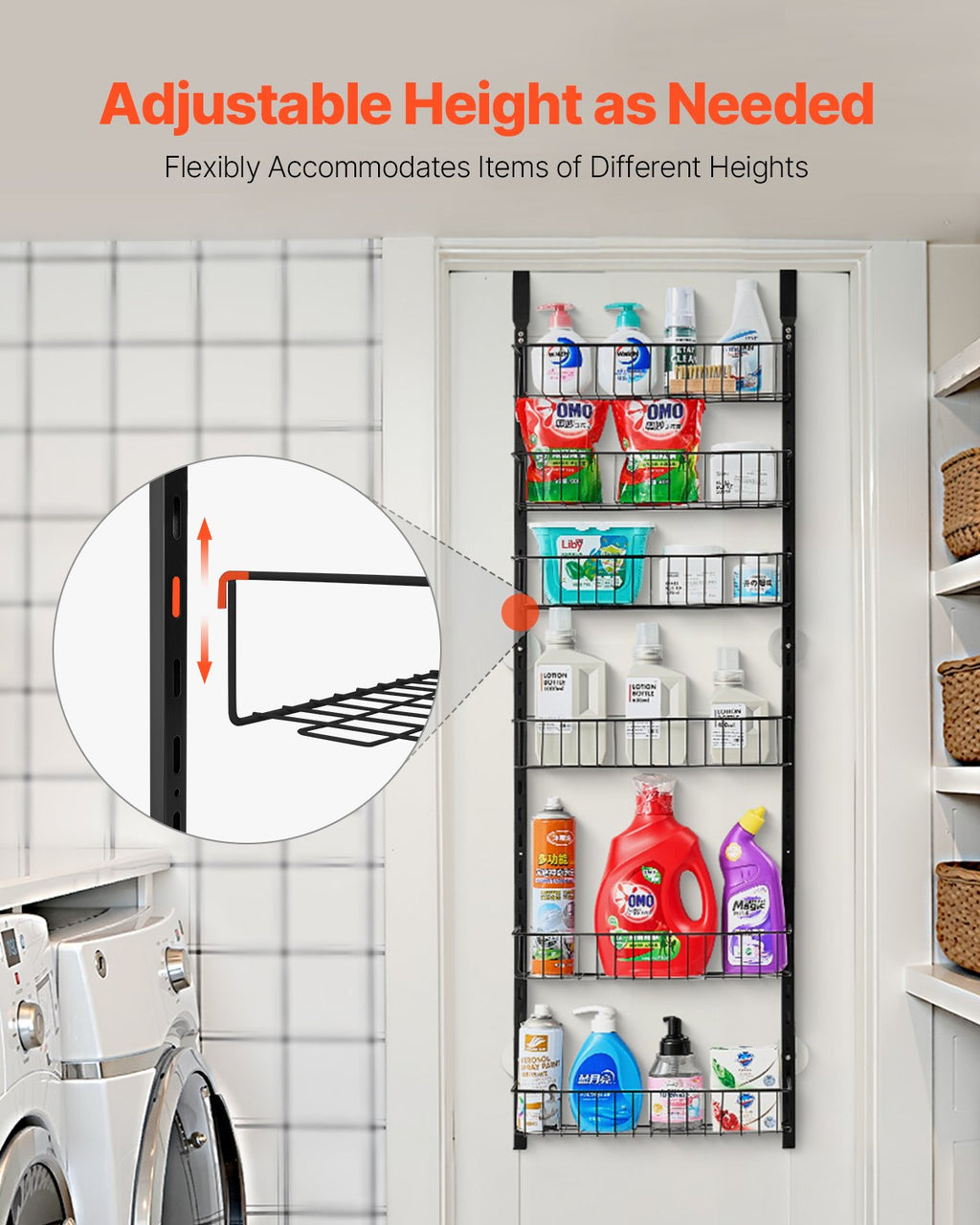 6-Tier Over The Door Pantry Organizer Hanging Storage Rack Adjustable Kitchen
