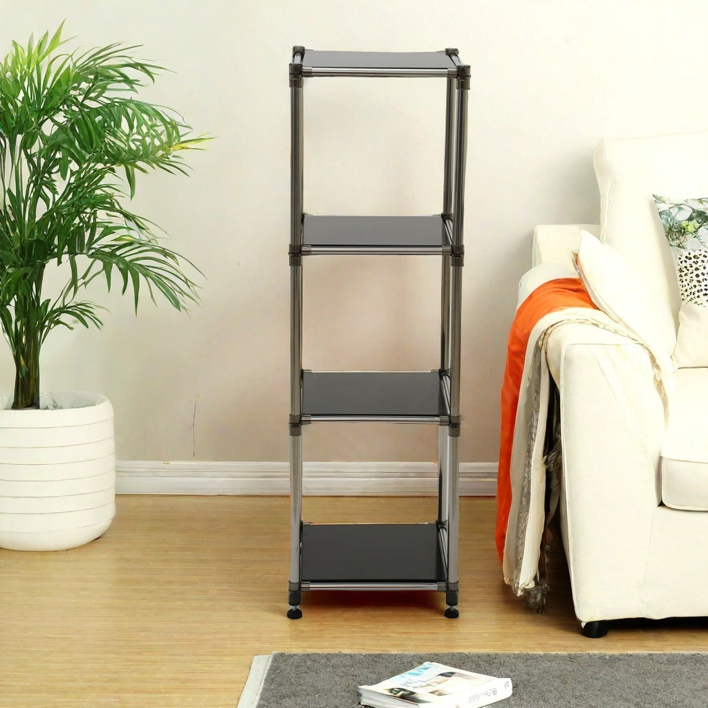 Korean Black 4-Tier Heavy Duty Stainless Steel Storage Shelving Unit, 100lbs Shelf 49 H X 14.9 W X 13.7D For IndoorOutdoor Organization , Modular Rack,  Extremely Durabl