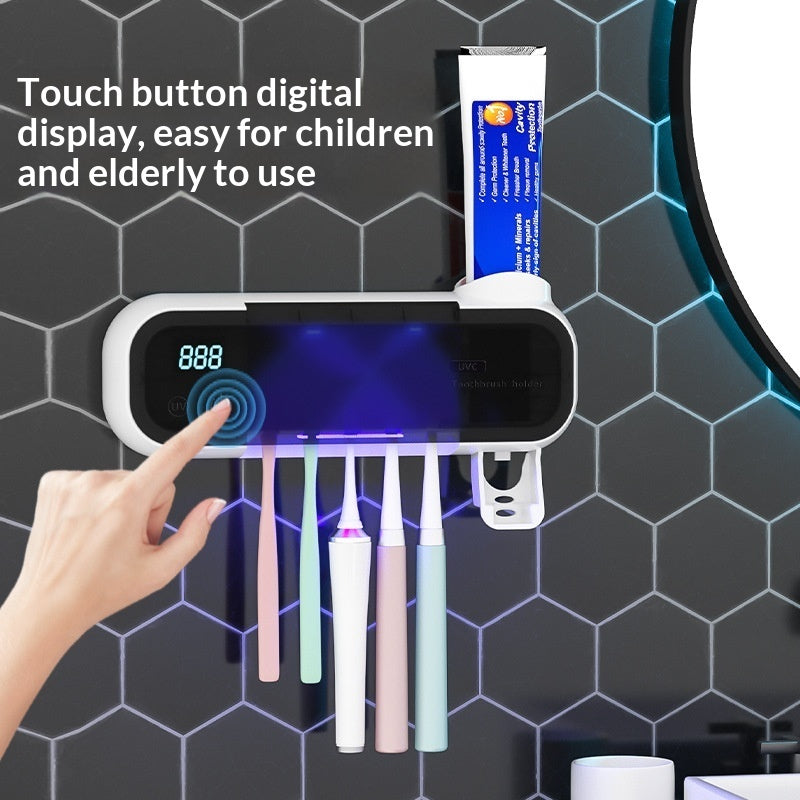 UV Sterilizing Tooth Cup No-Drill Toothbrush Sterilizer With Electric Drying Storage Rack For Organization