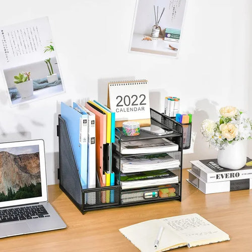1pc 5-tier Multifunctional Stationery Storage Box | Steel Desktop Storage Rack, Office Supplies Organizer, Office Desk Additions, Bedroom Additions, Home Decoration, Home Storage And Organization
