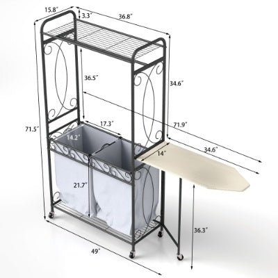 Multi Functional Laundry Hamper Organizer With Hanging Rail And Storage Shelf Rolling Laundry Cart With Wheels, Heavy Duty Metal Frame For Bathroom, Laundry Room, Or Bedroom Organization