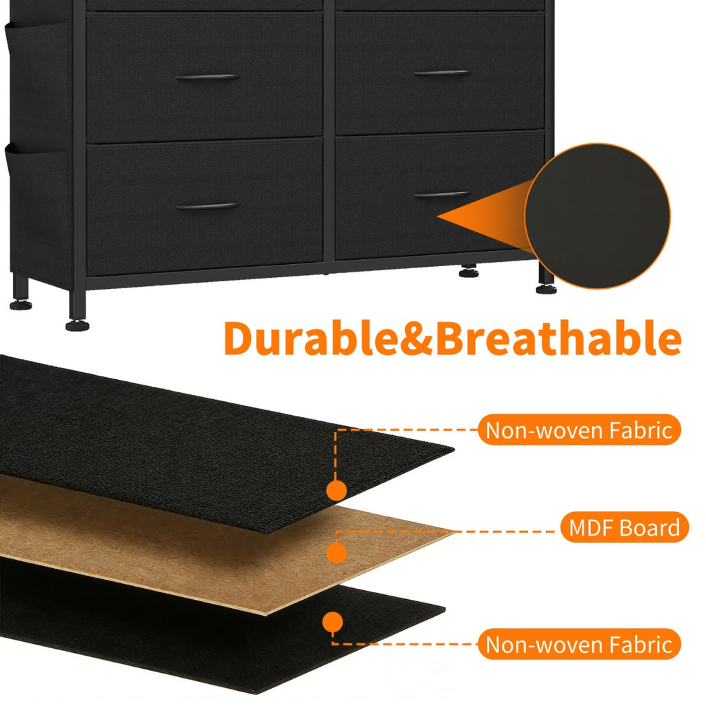 10-Drawer Dresser With Side Pocket & Hooks, Storage Cabinet With Wood Top For Bedroom Closet Organization