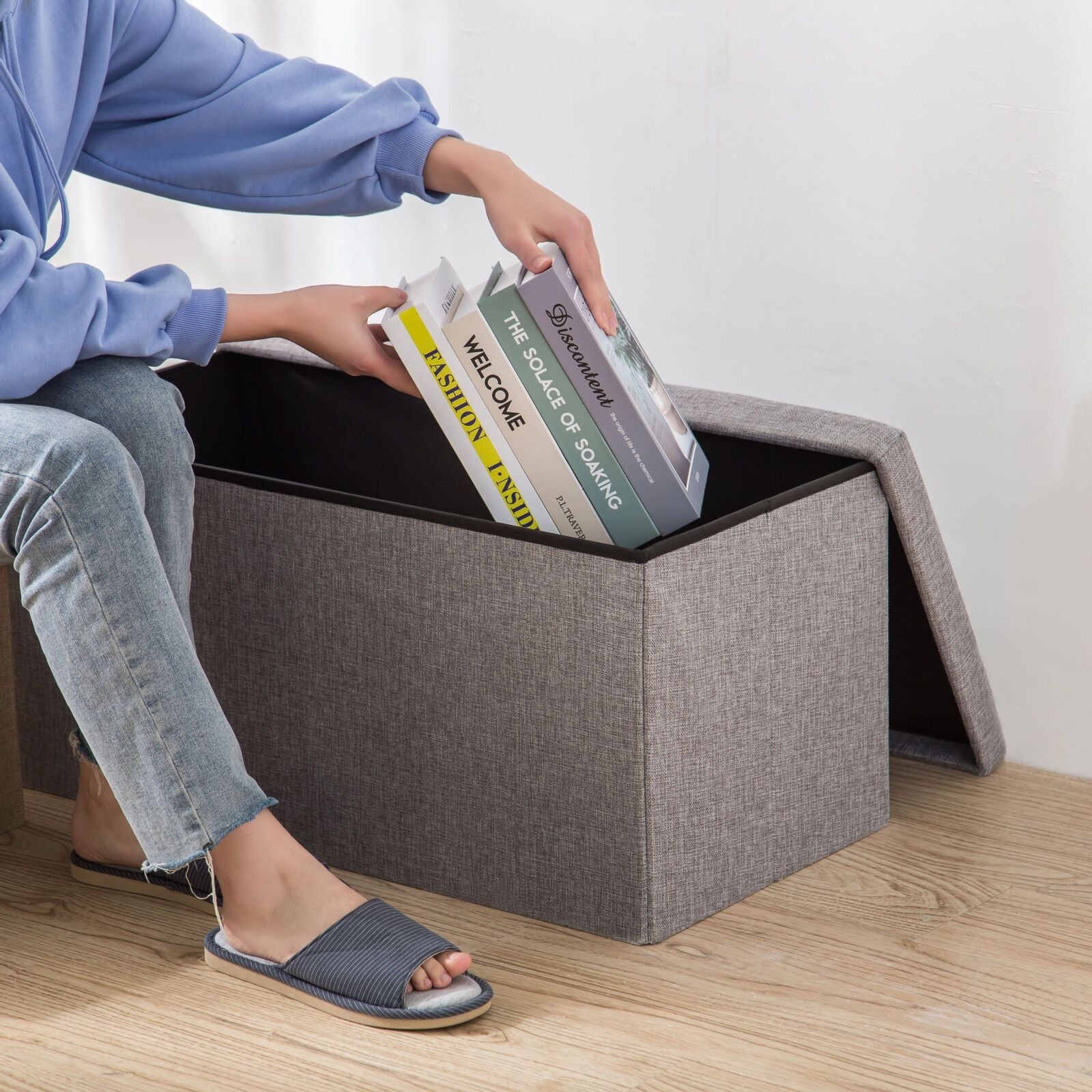 40x25x25cm Foldable Ottoman Storage Box With Padded Seat - Versatile Foot Stool, Toy Storage, And Home Bench Storage & Home Organization