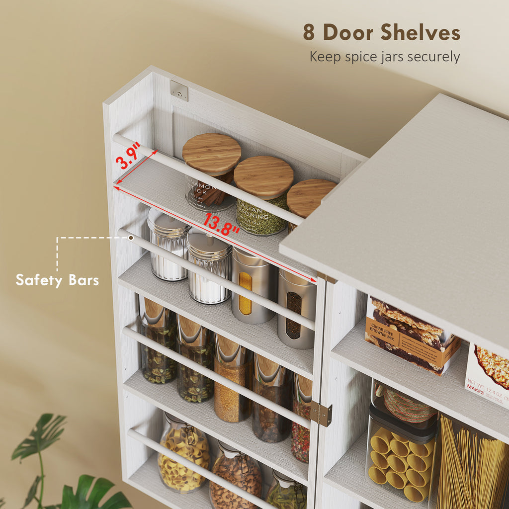 Farmhouse Kitchen Pantry, 72 Tall Pantry Cabinet With 4 Barn Doors, 4 Adjustable Shelves And 8 Door Shelves, White