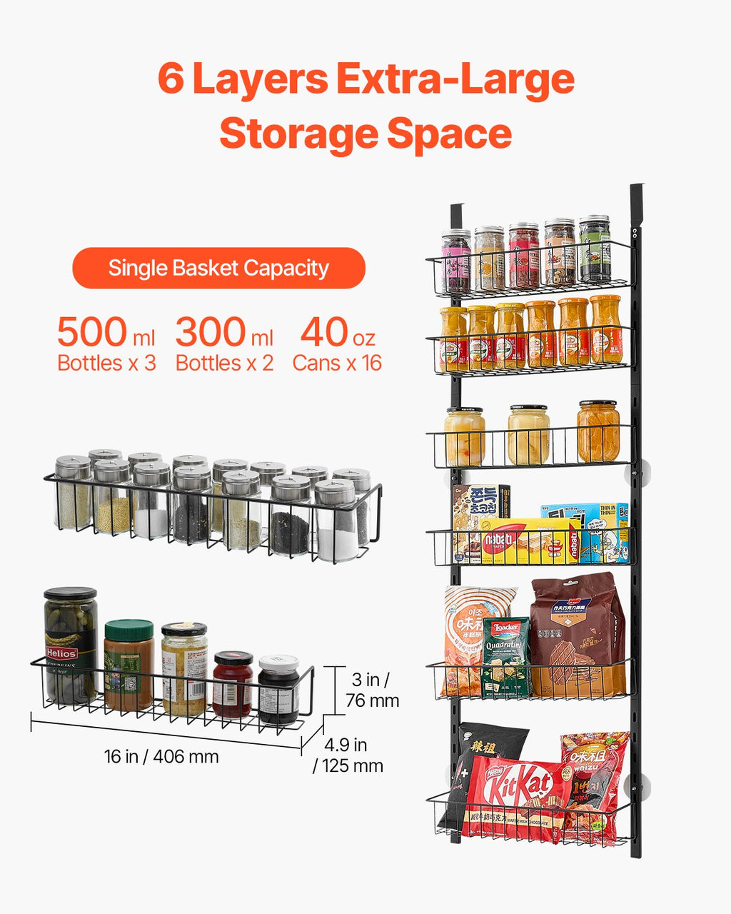 6-Tier Over The Door Pantry Organizer Hanging Storage Rack Adjustable Kitchen