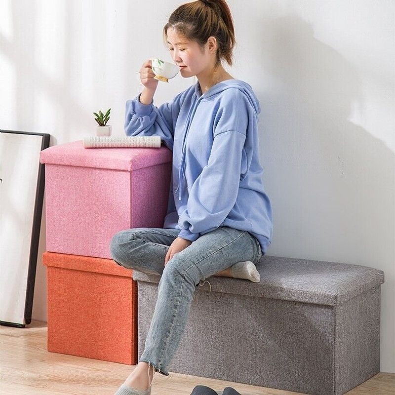 40x25x25cm Foldable Ottoman Storage Box With Padded Seat - Versatile Foot Stool, Toy Storage, And Home Bench Storage & Home Organization