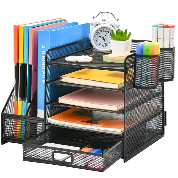 1pc 5-tier Multifunctional Stationery Storage Box | Steel Desktop Storage Rack, Office Supplies Organizer, Office Desk Additions, Bedroom Additions, Home Decoration, Home Storage And Organization